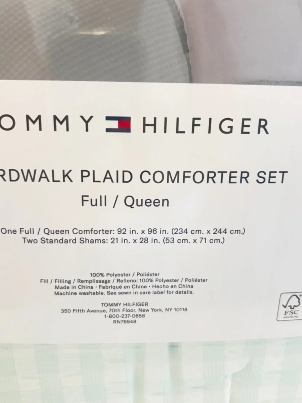 Tommy Hilfiger Boardwalk Plaid Green & White F/queen  Comforter SET 3 pc
